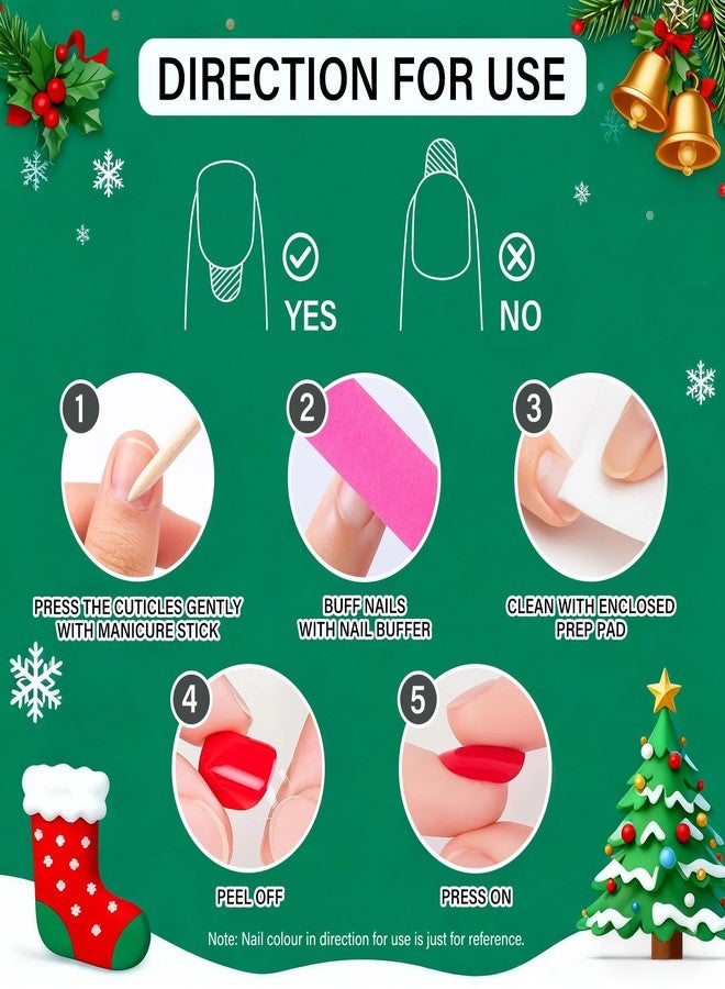 Nobeka Christmas Press on Nails - Medium Square Nude Fake Nails White French Tip Snowflake Fake Nails Winter Xmas Stick on Nail, Glossy Glue on False Nail for Women Girls, Salon Quality12 Sizes - 24 Pcs Kit - Image 5
